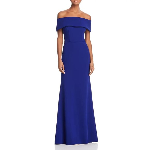AQUA Off The Shoulder Scuba Crepe Gown Women's Size 0 Blue Floor Length Formal - Picture 1 of 2